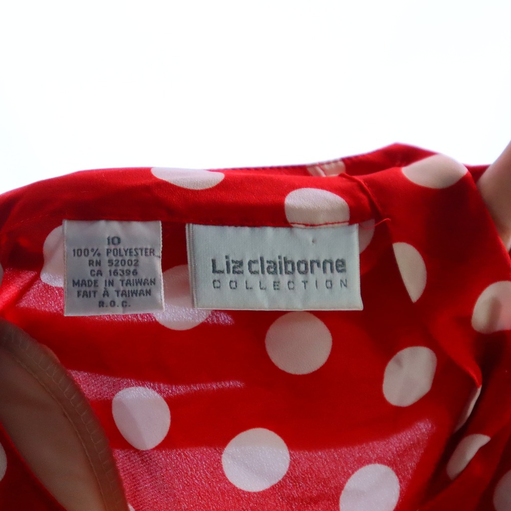 Liz Claiborne Blouse 10 Red Womens Polka Dot Button Back Top Vintage - Picture 4 of 5
